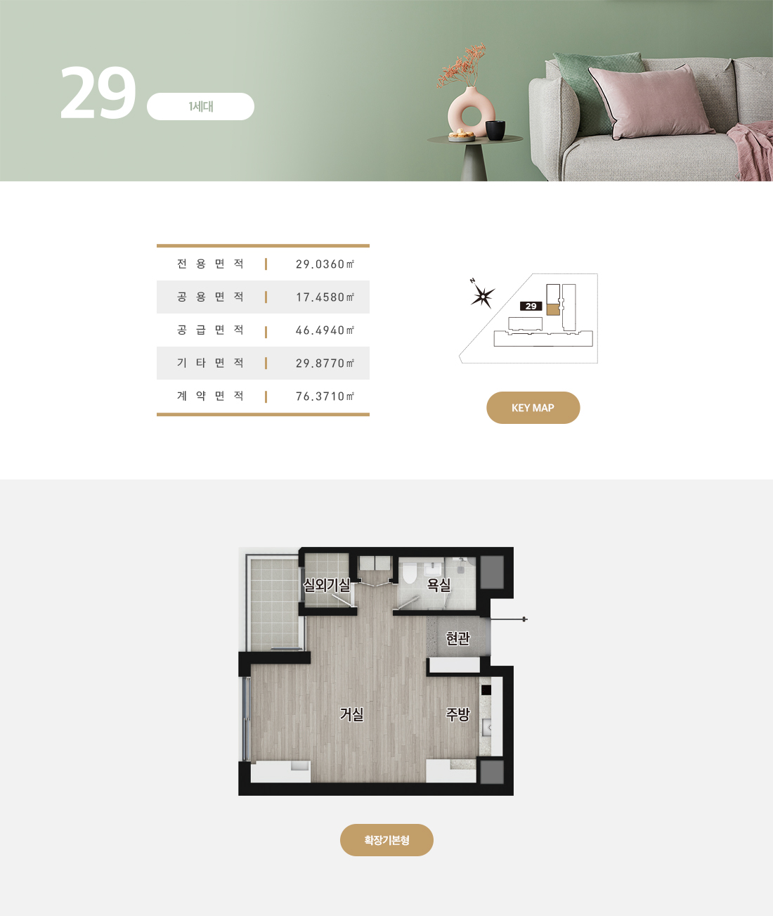 평면 29 — 전용 29.0360㎡ / 공급 46.4940㎡ / 1세대